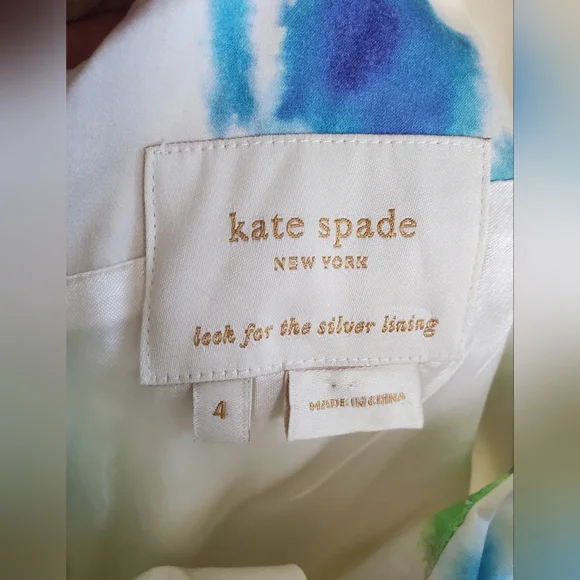 Kate Spade New York Jillian Clotted Cream Watercolor Bow-Front Dress Size 4 - Picture 7 of 9